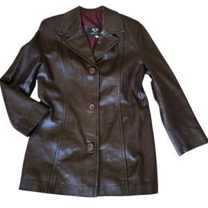 VERA PELLE Womens Burgundy Leather Jacket Button Down Size M Western‎ Preppy